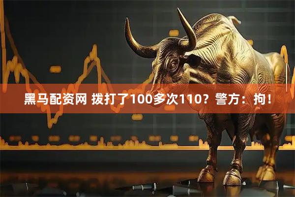 黑马配资网 拨打了100多次110？警方：拘！